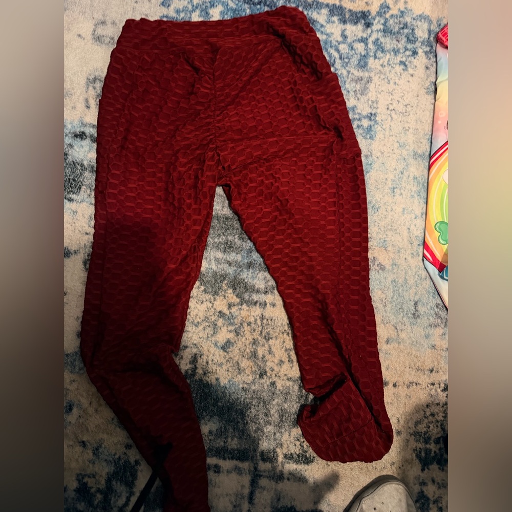 Red Textured Pants - Picture 2 of 4